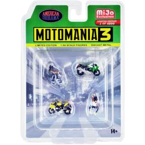 American Diorama 1/64 Scale Set - Motomania 3 (2 Figures and 2 Motorcycles), 4 pc