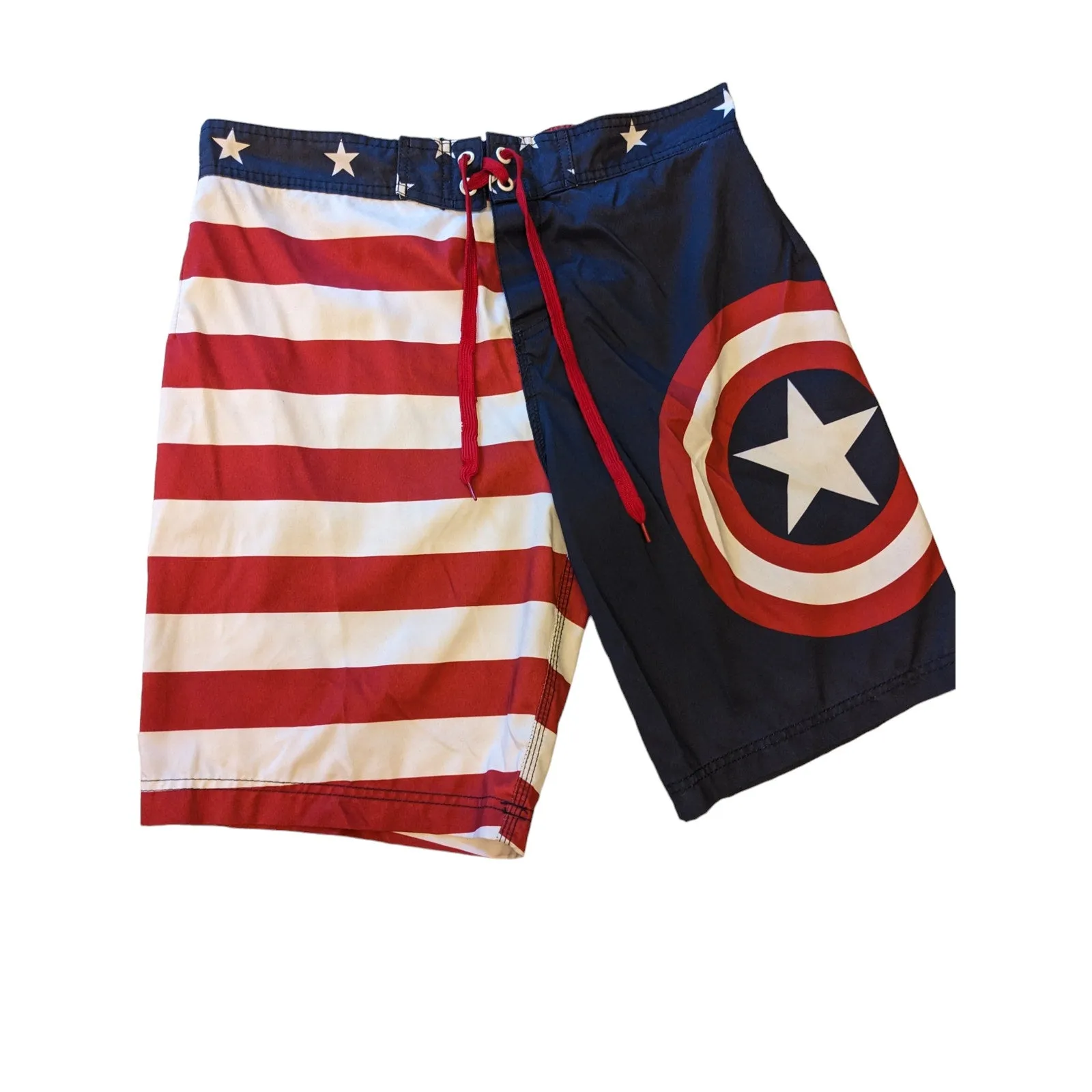 Marvel Captain America Board Shorts Mens XL Patriotic Swim Trunks American Flag