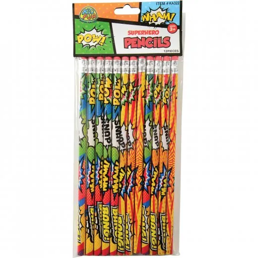 Superhero Pencils Kids Stationery (pack of 12)