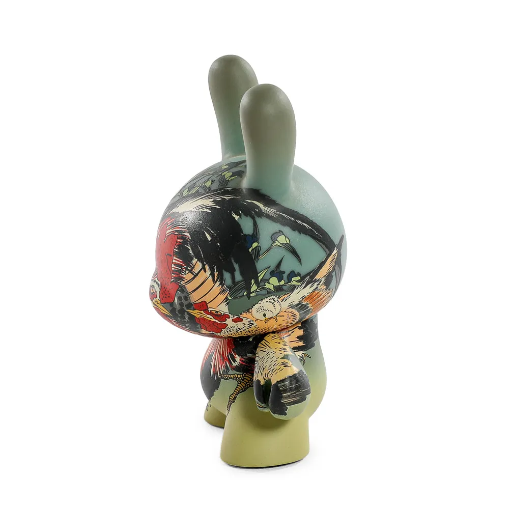 The Met 3" Showpiece Vinyl Art Dunny - Rooster, Hen and Chicken with Spiderwort by Katsushika Hokusai (PRE-ORDER)