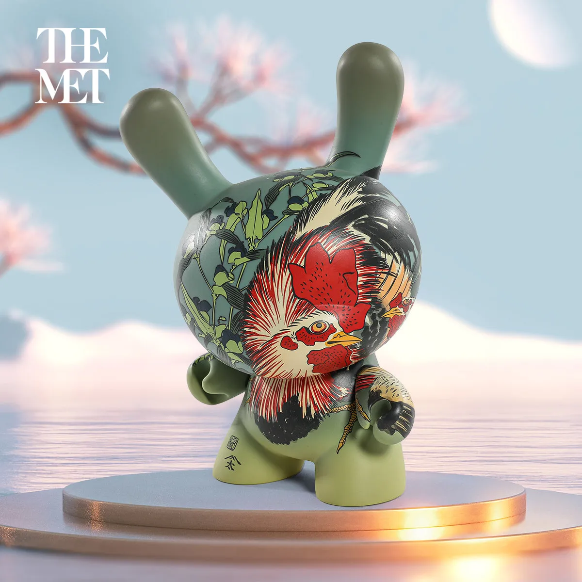 The Met 3" Showpiece Vinyl Art Dunny - Rooster, Hen and Chicken with Spiderwort by Katsushika Hokusai (PRE-ORDER)