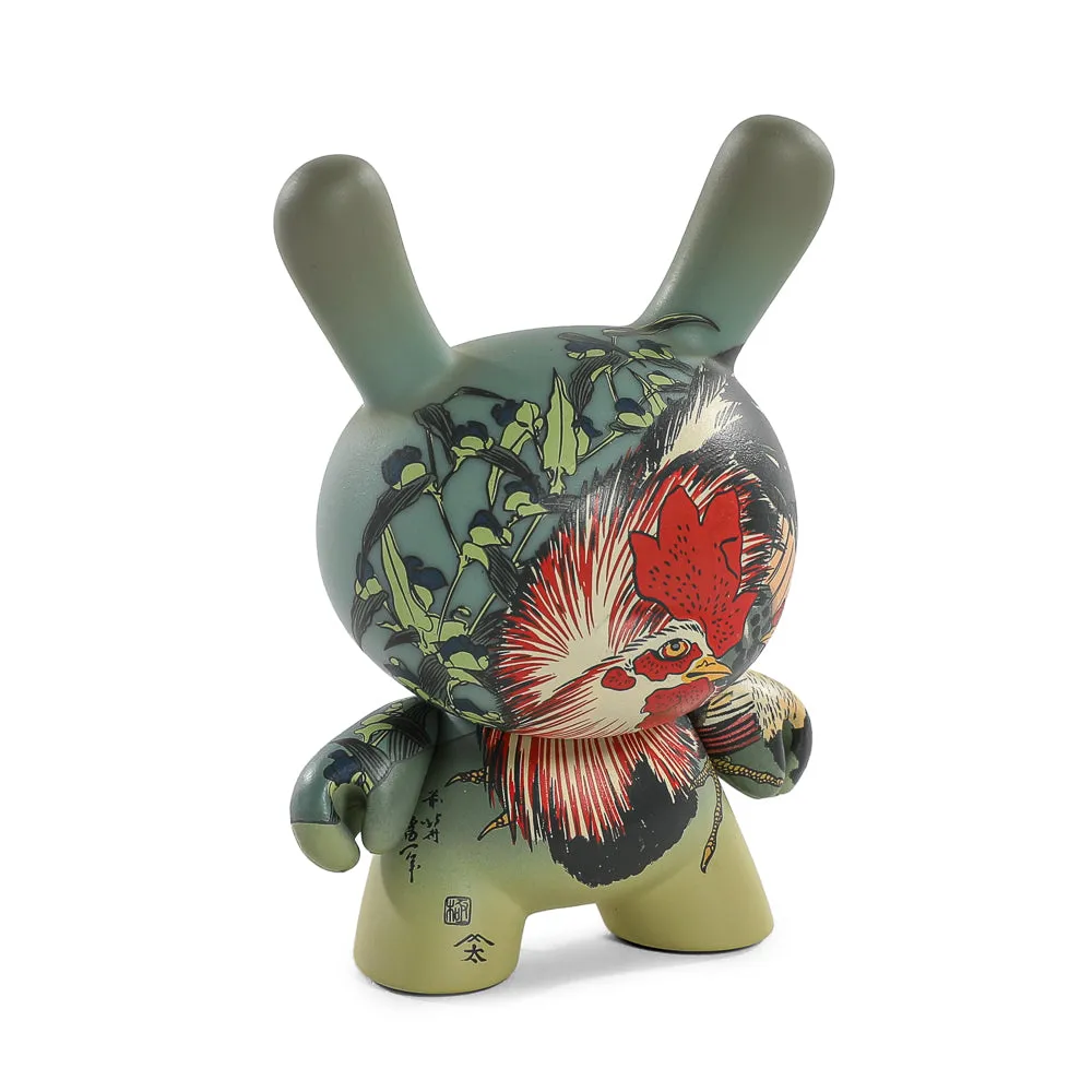 The Met 3" Showpiece Vinyl Art Dunny - Rooster, Hen and Chicken with Spiderwort by Katsushika Hokusai (PRE-ORDER)