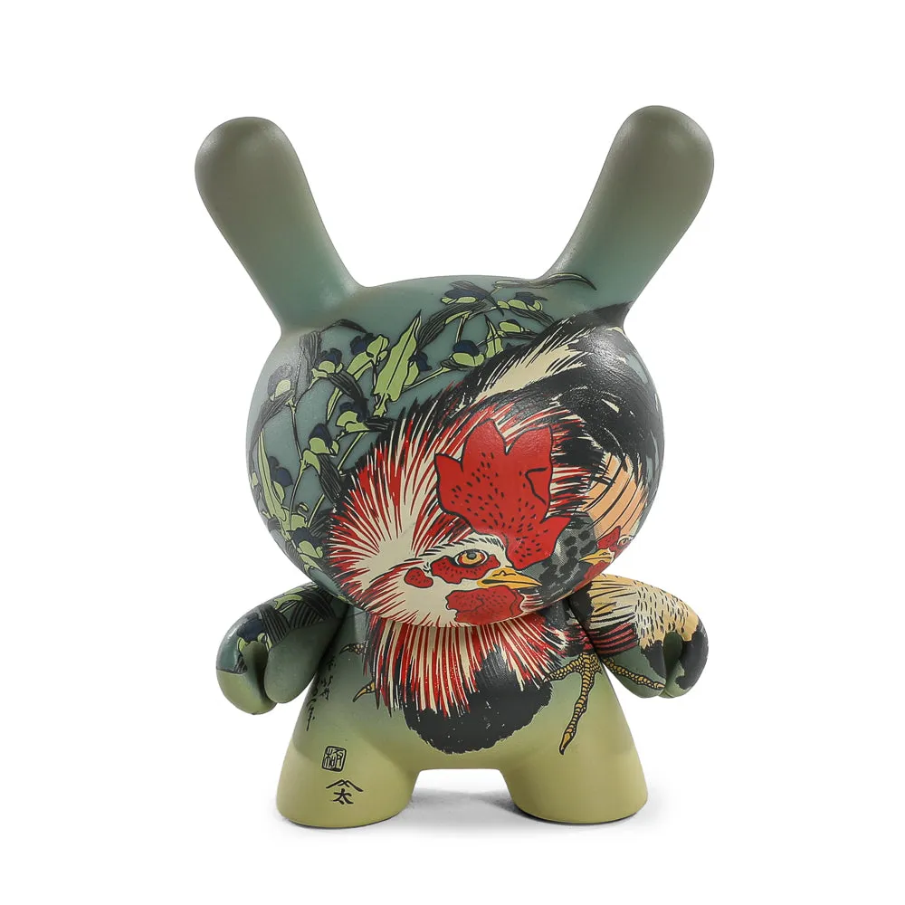 The Met 3" Showpiece Vinyl Art Dunny - Rooster, Hen and Chicken with Spiderwort by Katsushika Hokusai (PRE-ORDER)