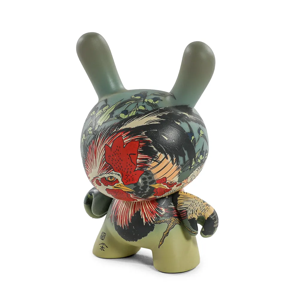 The Met 3" Showpiece Vinyl Art Dunny - Rooster, Hen and Chicken with Spiderwort by Katsushika Hokusai (PRE-ORDER)
