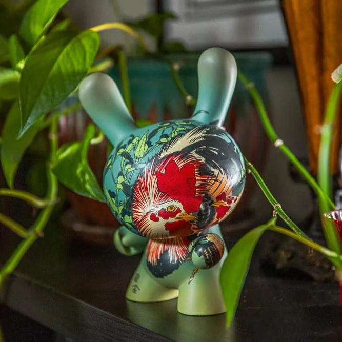 The Met 8" Masterpiece Vinyl Art Dunny - Rooster, Hen and Chicken with Spiderwort by Katsushika Hokusai (PRE-ORDER)