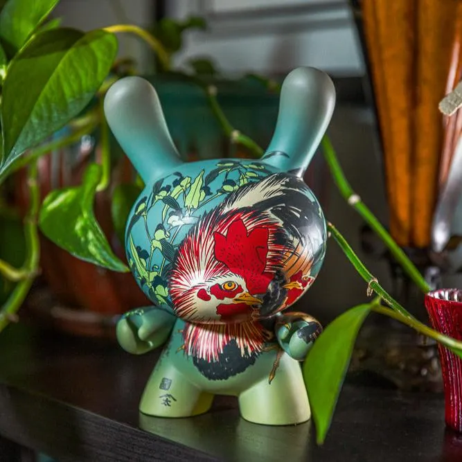 The Met 8" Masterpiece Vinyl Art Dunny - Rooster, Hen and Chicken with Spiderwort by Katsushika Hokusai (PRE-ORDER)